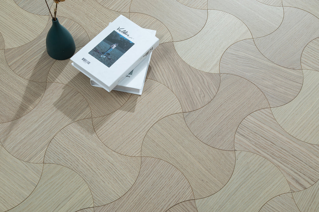 YXPX612 Creamy White Oak Hourglass Silhouette Soft Flowing Artistic Parquet Flooring | Wasp Waist Series