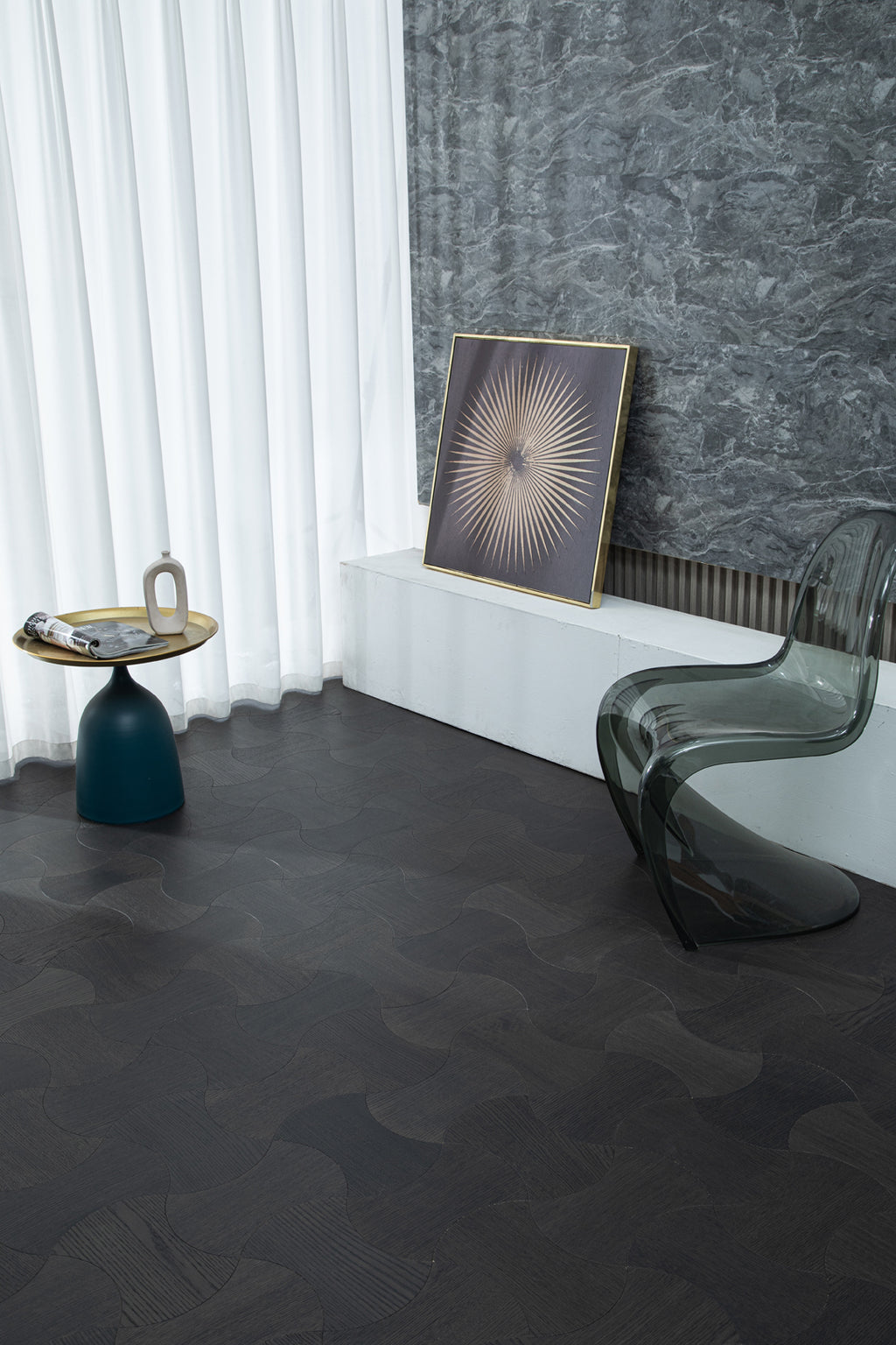 YXPX613 Charcoal Smoked Oak Hourglass Silhouette Luxury Artistic Parquet Flooring | Wasp Waist Series