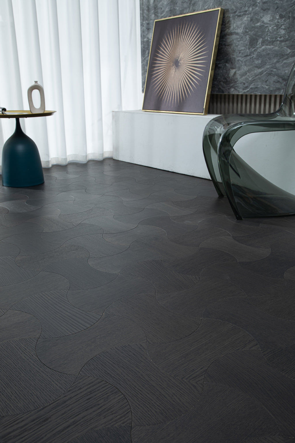 YXPX613 Charcoal Smoked Oak Hourglass Silhouette Luxury Artistic Parquet Flooring | Wasp Waist Series