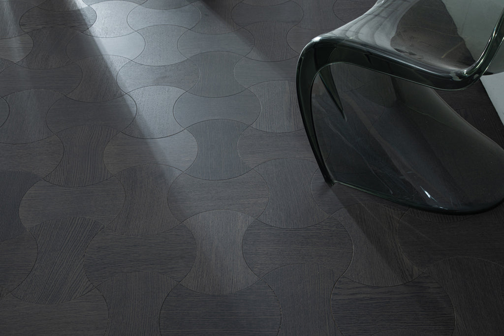 YXPX613 Charcoal Smoked Oak Hourglass Silhouette Luxury Artistic Parquet Flooring | Wasp Waist Series