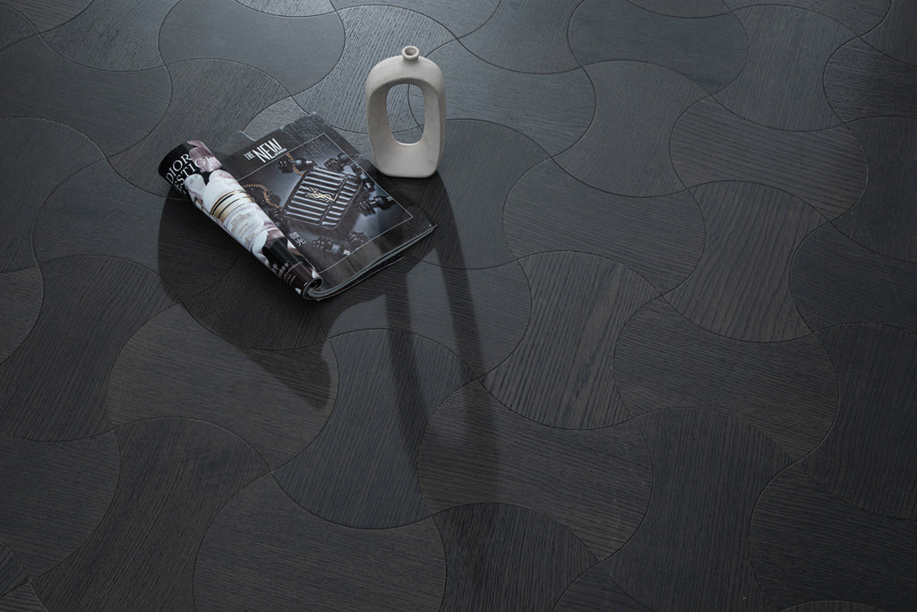 YXPX613 Charcoal Smoked Oak Hourglass Silhouette Luxury Artistic Parquet Flooring | Wasp Waist Series