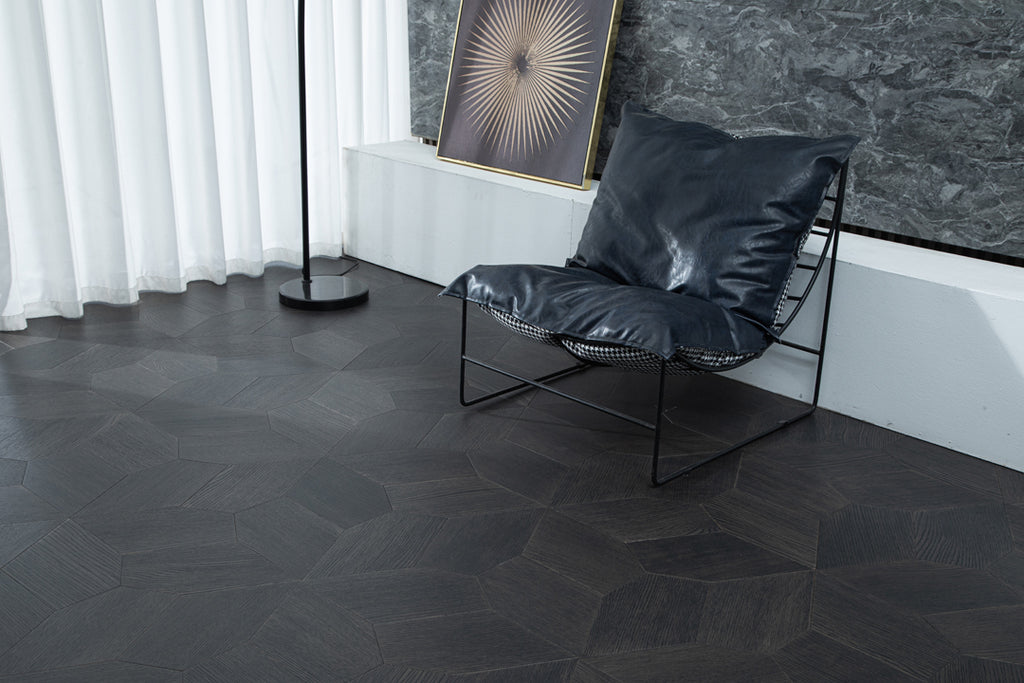 YXPX618 Charcoal Oak Irregular Polygon Mosaic Premium Parquet Flooring | Fragmented Jade Series