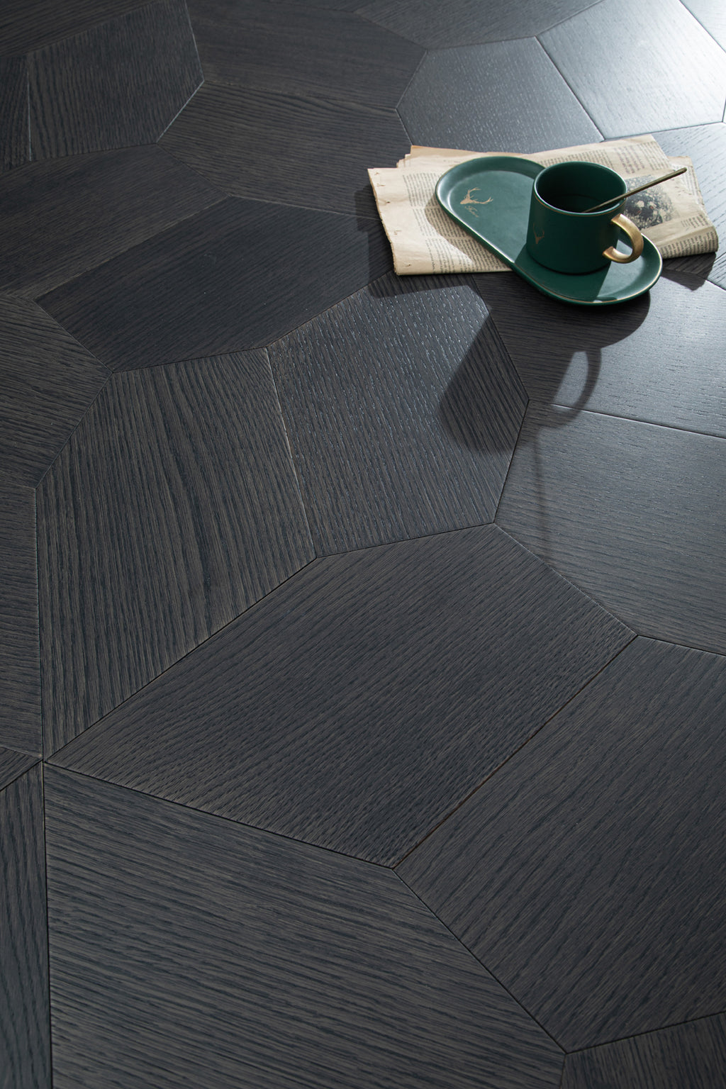 YXPX618 Charcoal Oak Irregular Polygon Mosaic Premium Parquet Flooring | Fragmented Jade Series