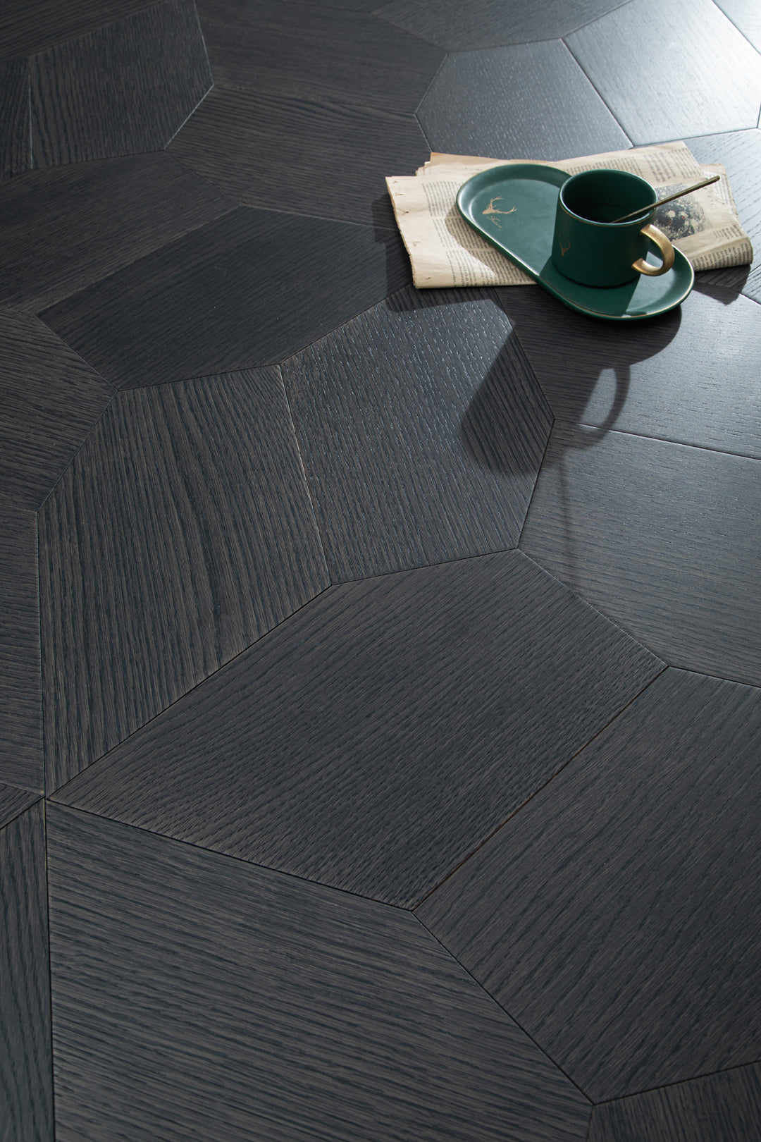 YXPX618 Charcoal Oak Irregular Polygon Mosaic Premium Parquet Flooring | Fragmented Jade Series