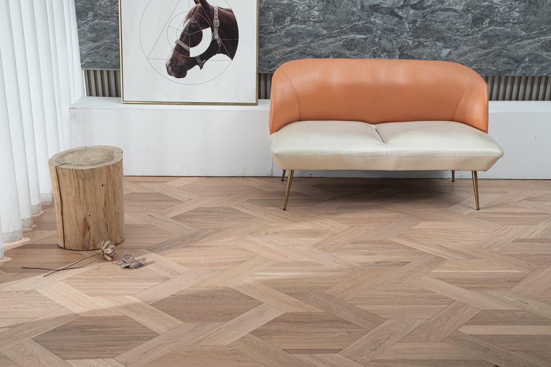 YXPX620   Natural Oak Woven Knot Pattern Oriental Modern Artistic Parquet Flooring | Chinese Knot Series