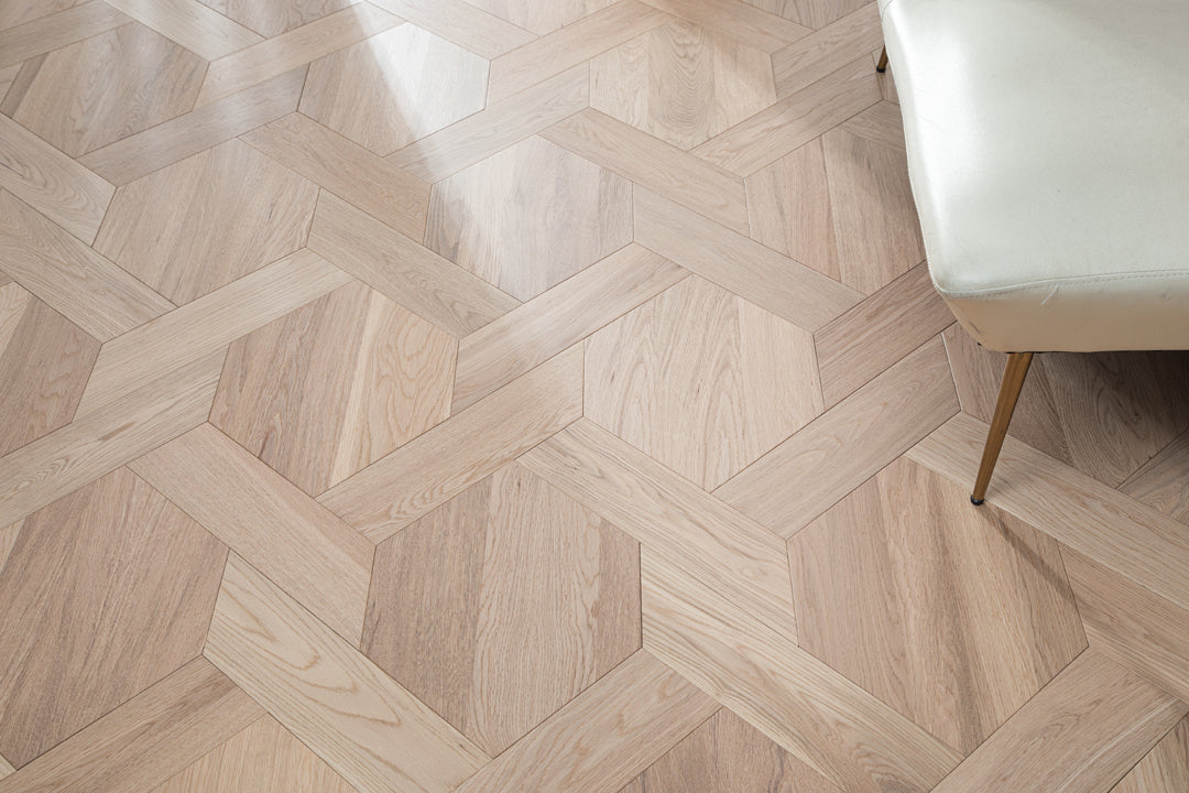 YXPX620   Natural Oak Woven Knot Pattern Oriental Modern Artistic Parquet Flooring | Chinese Knot Series