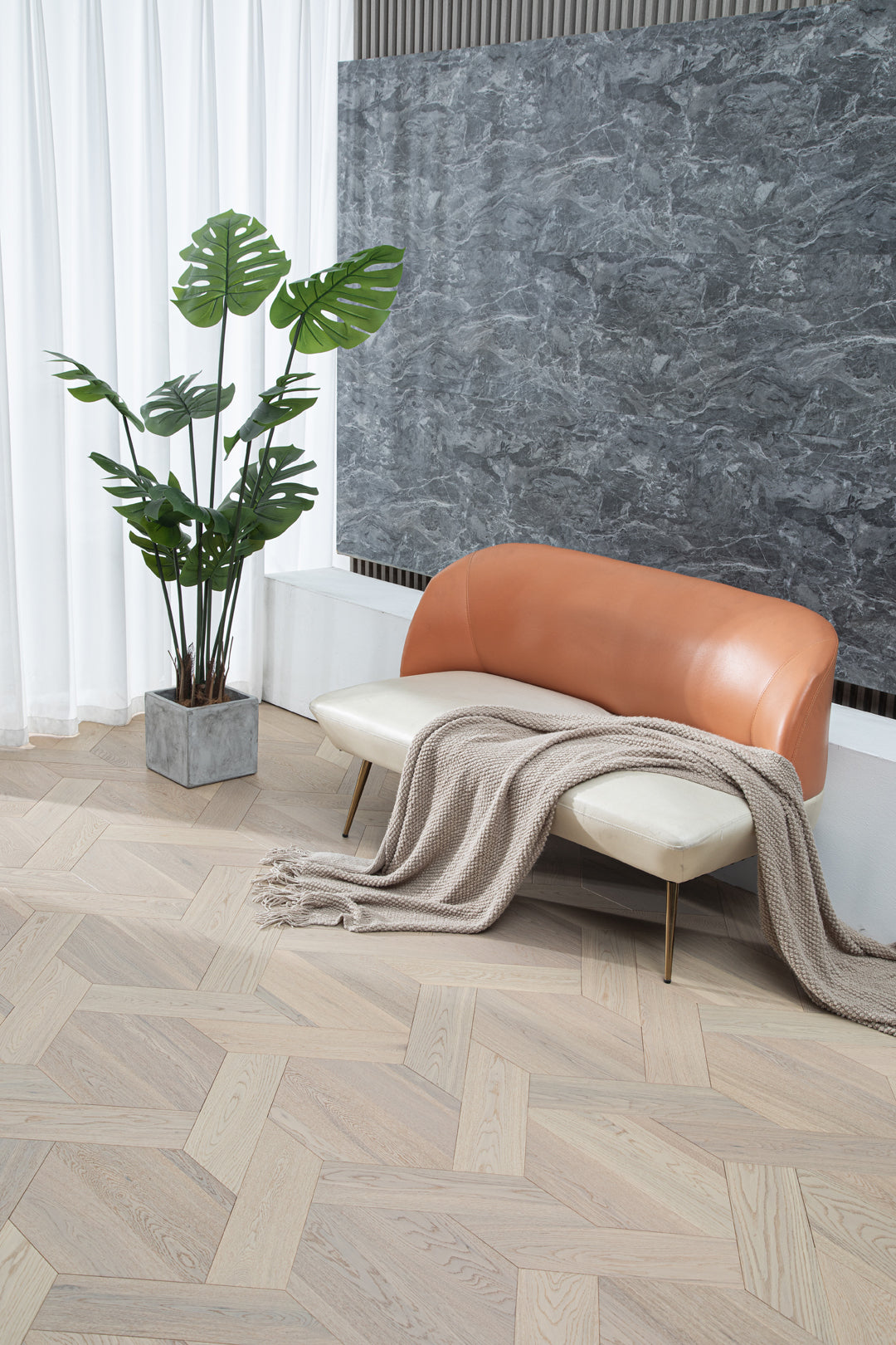 YXPX621   Washed Grey Oak Woven Knot Pattern Minimalist Oriental Artistic Parquet Flooring | Chinese Knot Series