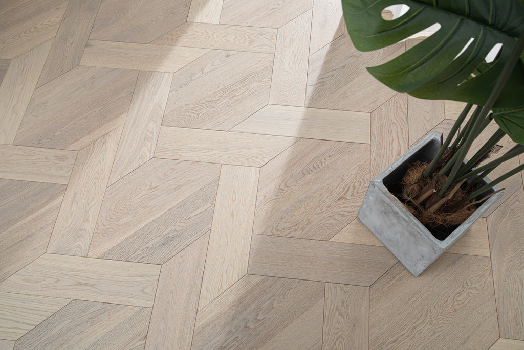 YXPX621   Washed Grey Oak Woven Knot Pattern Minimalist Oriental Artistic Parquet Flooring | Chinese Knot Series