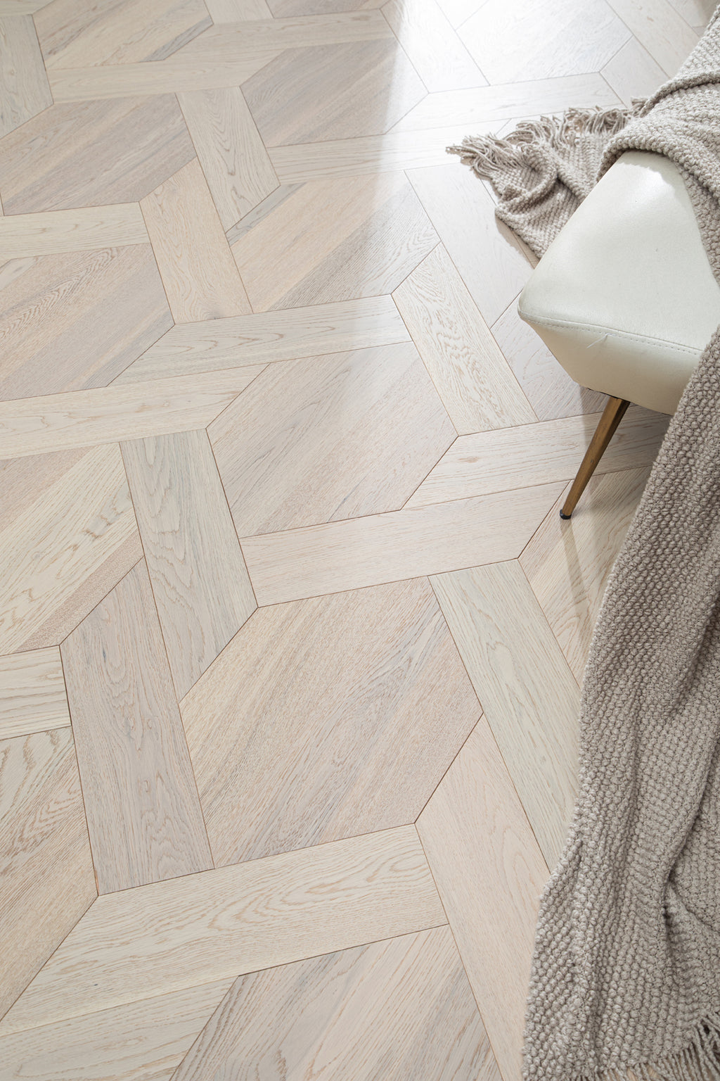 YXPX621   Washed Grey Oak Woven Knot Pattern Minimalist Oriental Artistic Parquet Flooring | Chinese Knot Series