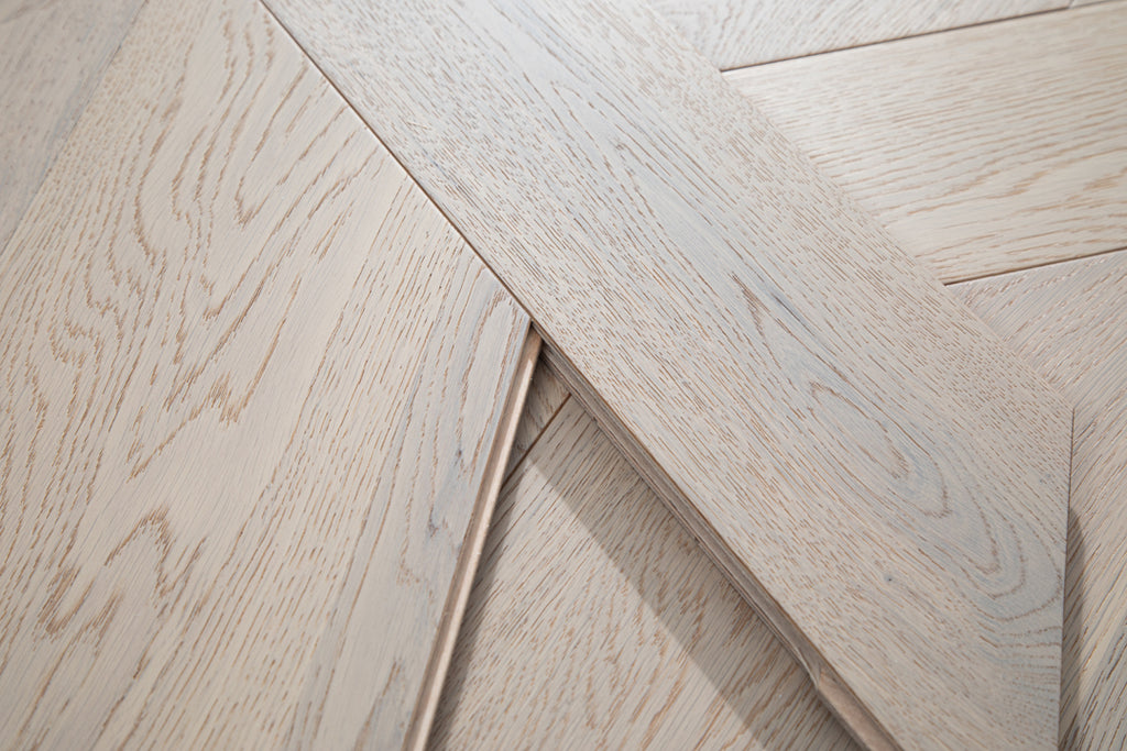 YXPX621   Washed Grey Oak Woven Knot Pattern Minimalist Oriental Artistic Parquet Flooring | Chinese Knot Series