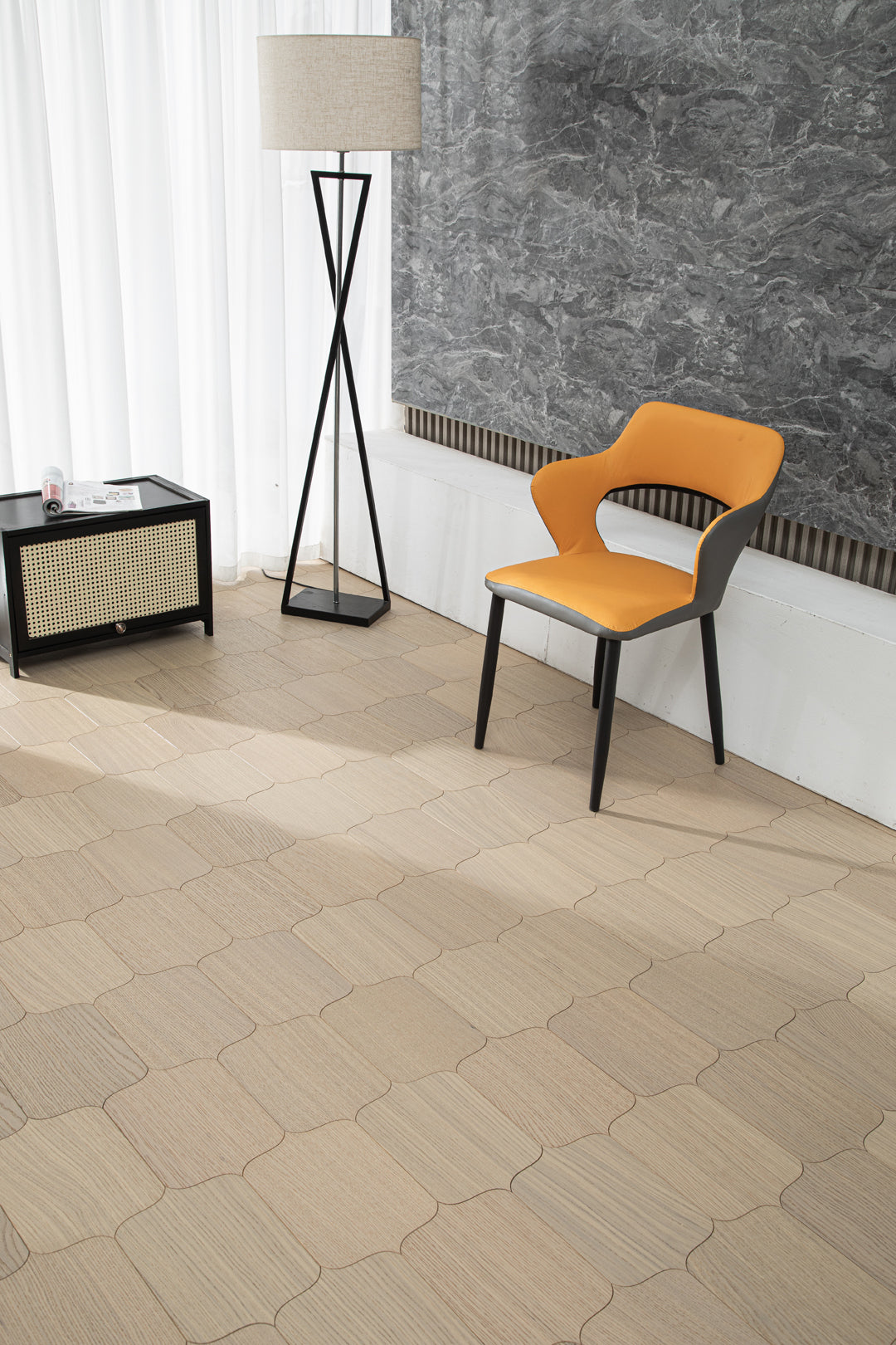 YXPX623 Creamy White Oak Cartouche Soft Timeless Parquet Flooring | Shield Series