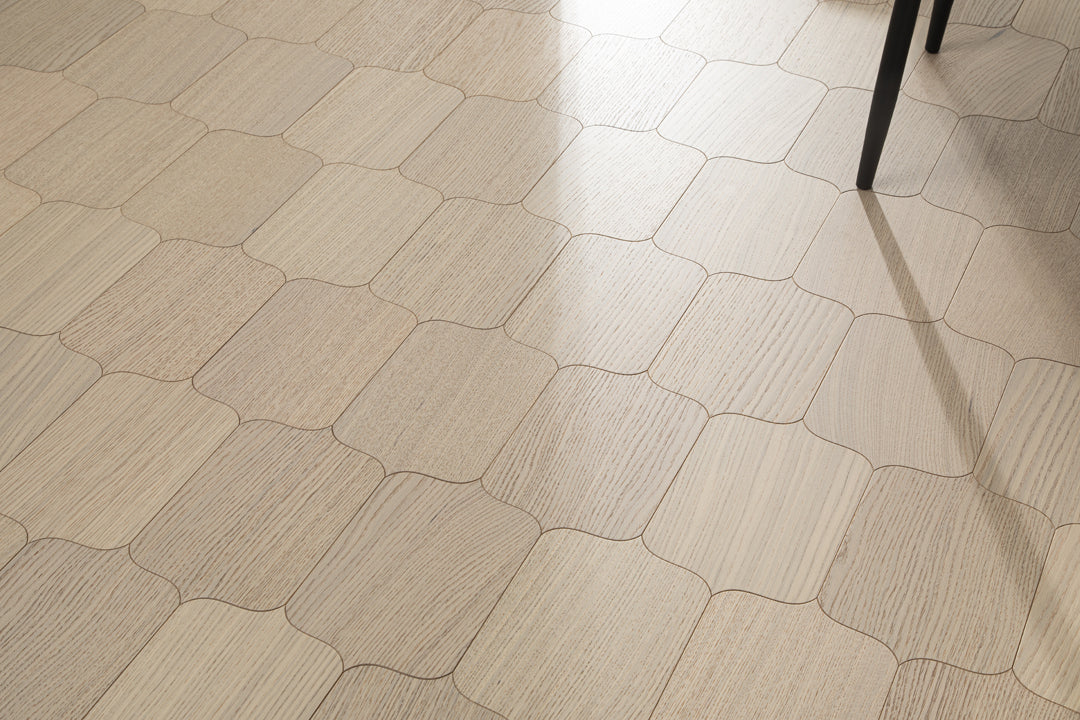 YXPX623 Creamy White Oak Cartouche Soft Timeless Parquet Flooring | Shield Series