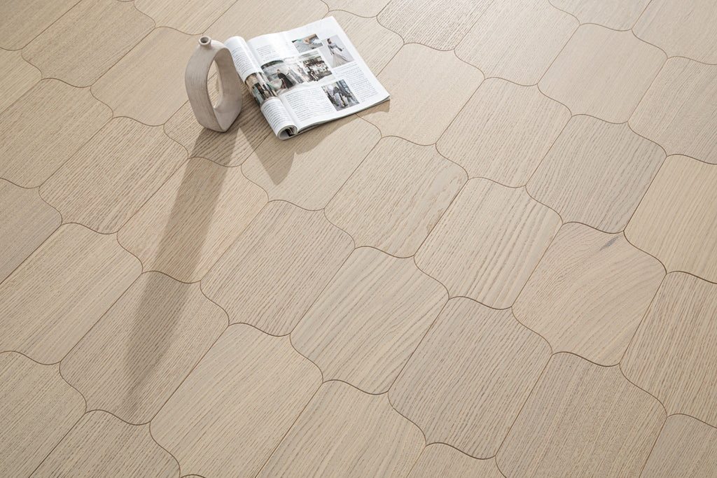 YXPX623 Creamy White Oak Cartouche Soft Timeless Parquet Flooring | Shield Series