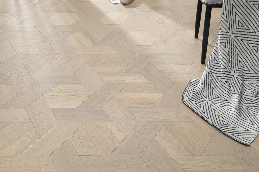 YXPX626 Light Oak Hexagonal Chevron Modern Geometric Parquet Flooring | Honeycomb Motif Series