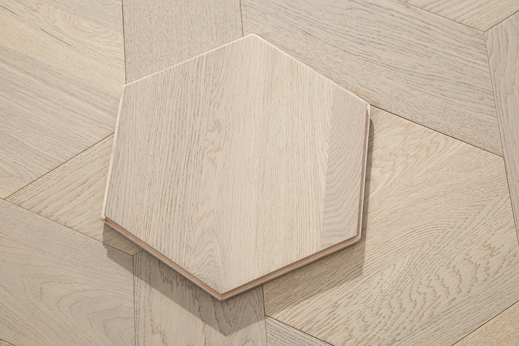 YXPX626 Light Oak Hexagonal Chevron Modern Geometric Parquet Flooring | Honeycomb Motif Series