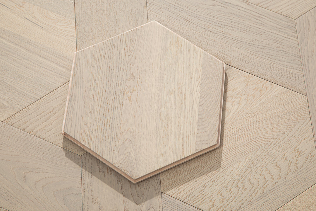 YXPX626 Light Oak Hexagonal Chevron Modern Geometric Parquet Flooring | Honeycomb Motif Series