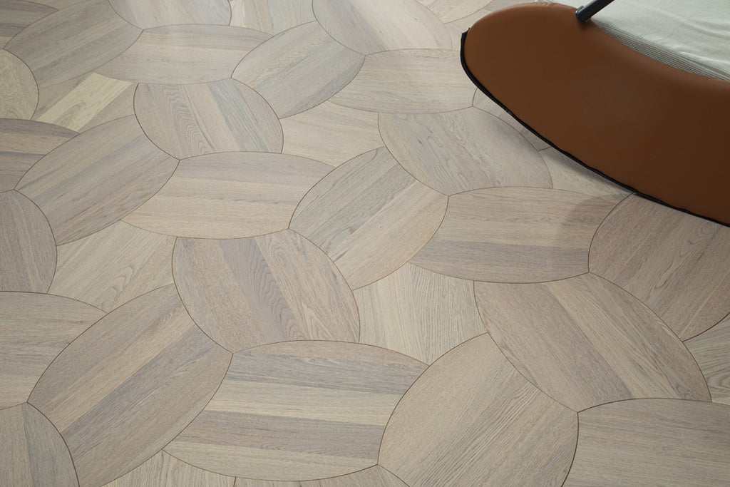 YXPX628 Oak Petal Marquetry Organic Floral Parquet Flooring | Lotus Flower Series