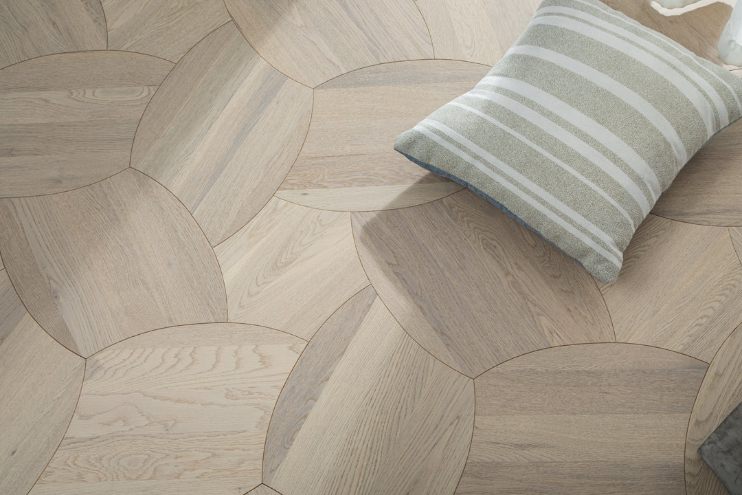 YXPX628 Oak Petal Marquetry Organic Floral Parquet Flooring | Lotus Flower Series