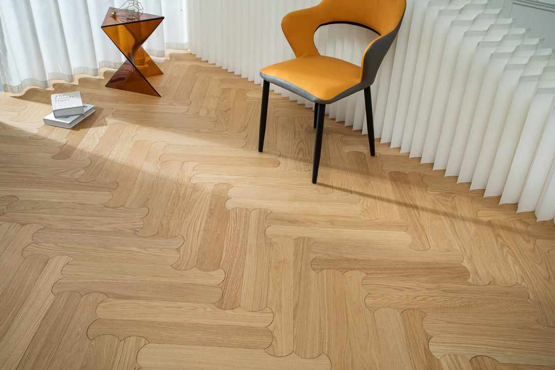 YXPX629 Natural Oak Scalloped Edge Soft Romantic Parquet Flooring | Scalloped Herringbone Series