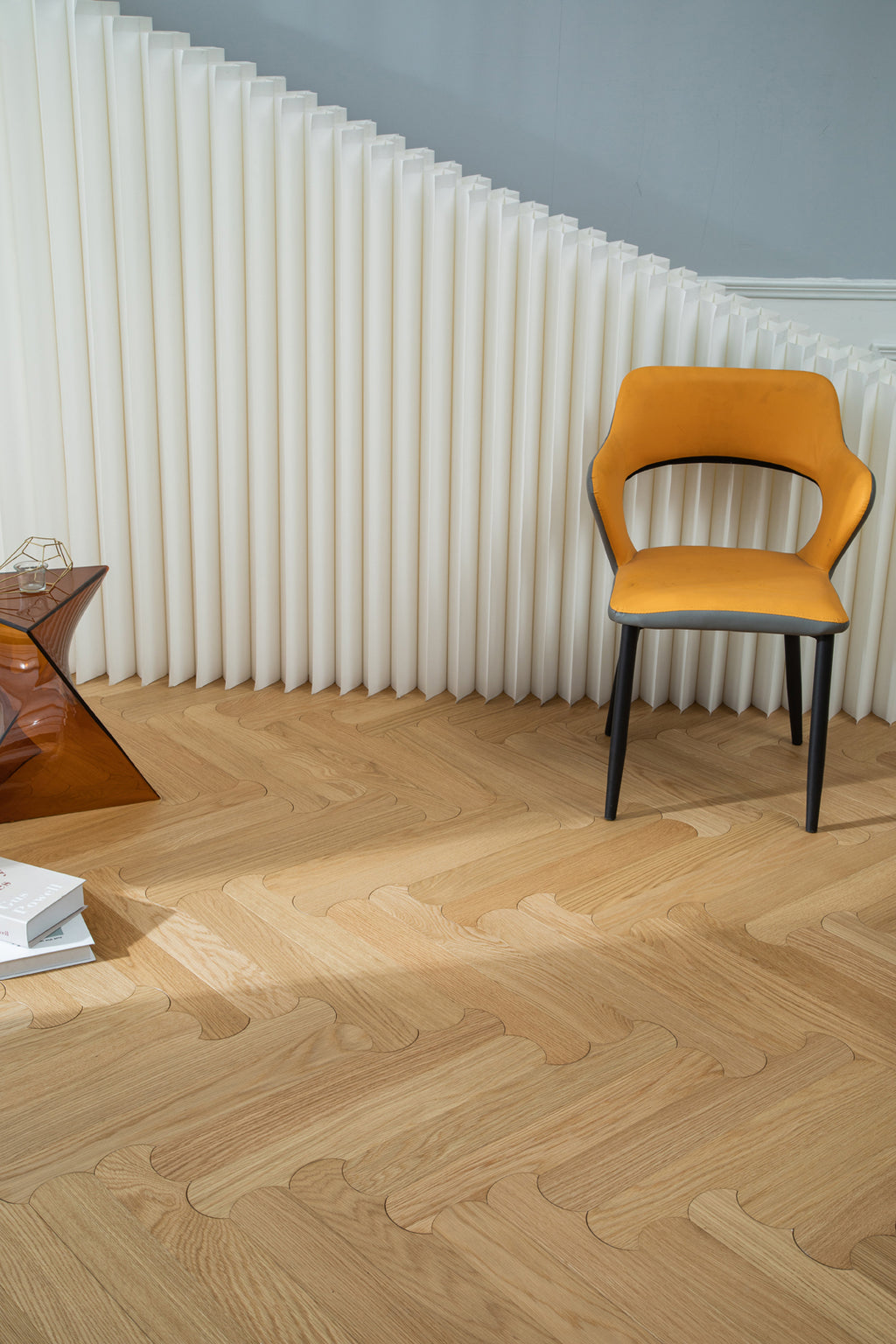 YXPX629 Natural Oak Scalloped Edge Soft Romantic Parquet Flooring | Scalloped Herringbone Series