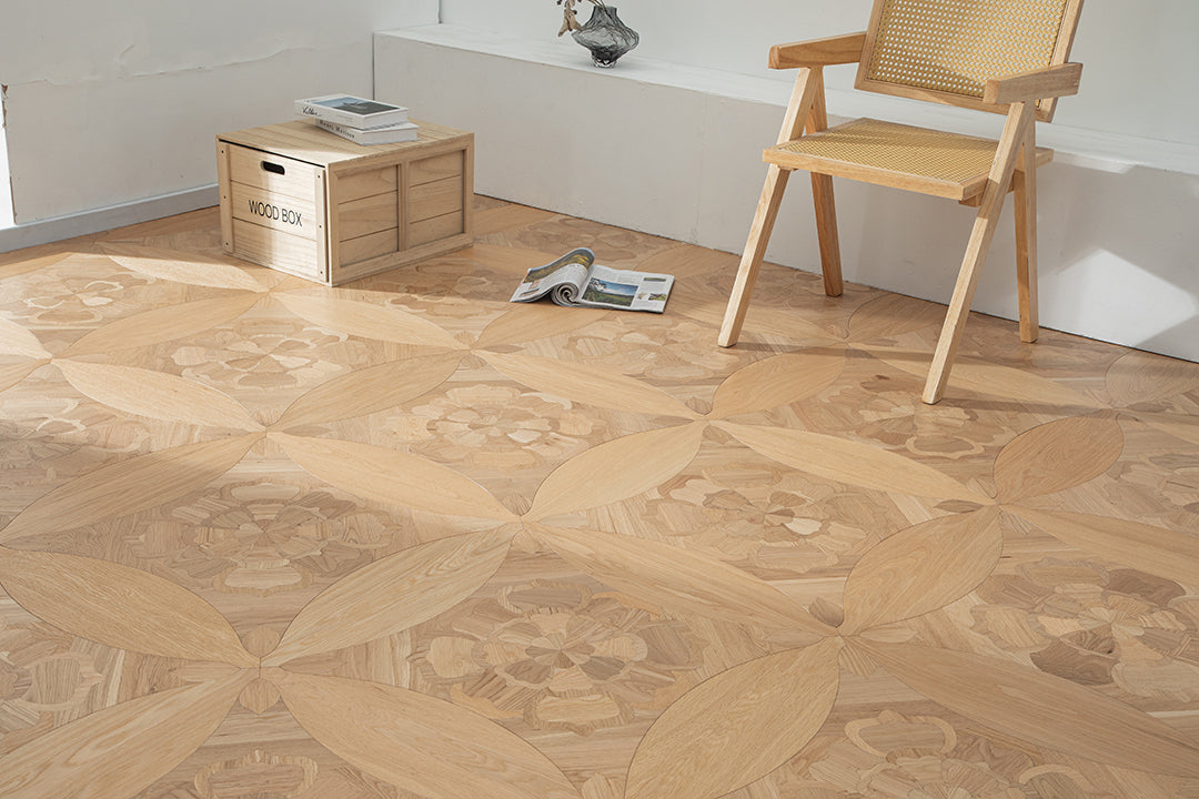 YXPX633 Oak Graceful Floral Leaf Marquetry Parquet Flooring | Princess Anne Series