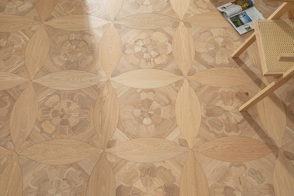 YXPX633 Oak Graceful Floral Leaf Marquetry Parquet Flooring | Princess Anne Series