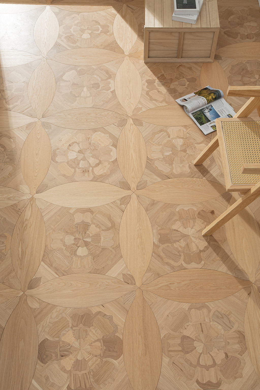 YXPX633 Oak Graceful Floral Leaf Marquetry Parquet Flooring | Princess Anne Series