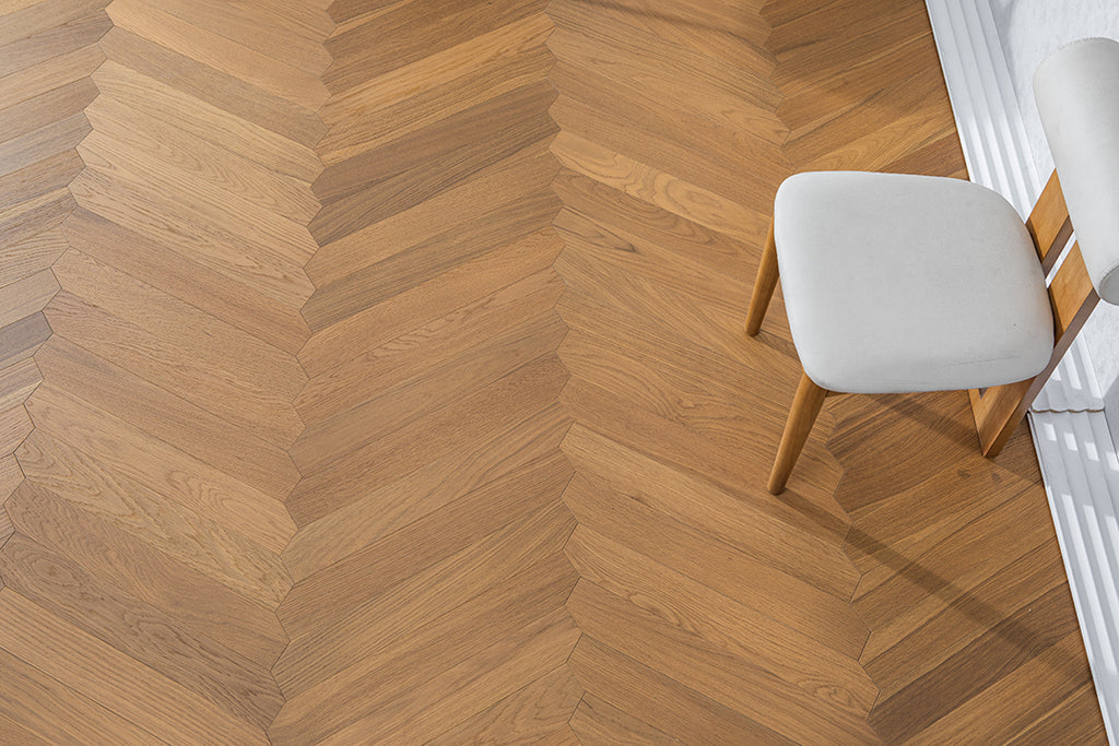 YXPX651 Warm Toasted Oak Wide Herringbone Flowing Timeless Parquet Flooring | Ribbon Series