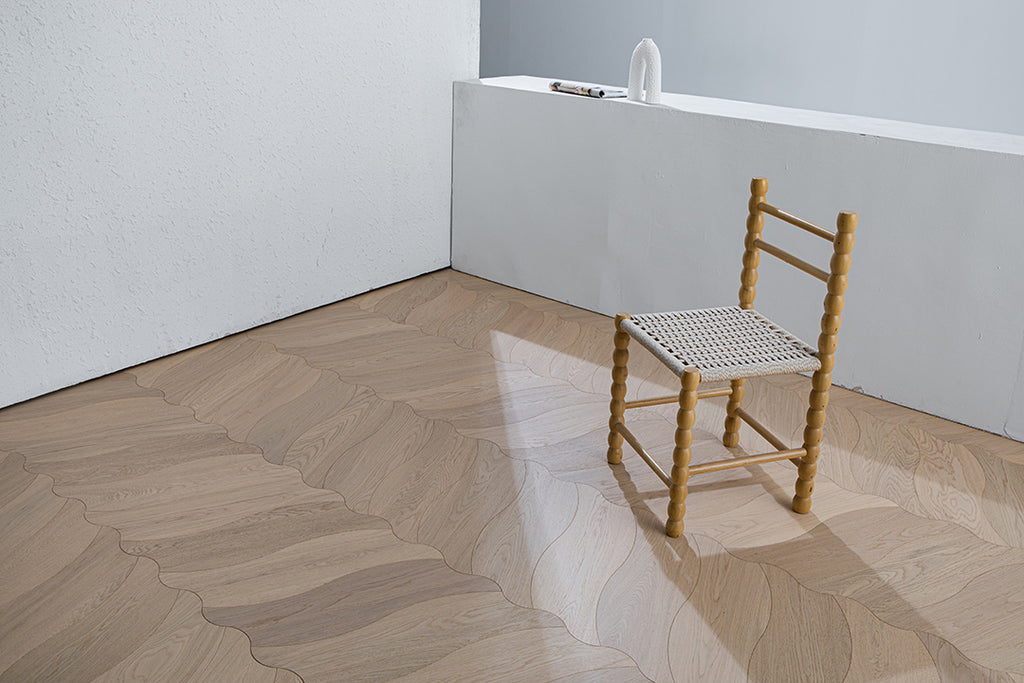 YXPX653  Pale Natural Oak Organic Ripple Parquet Flooring | Wave Series