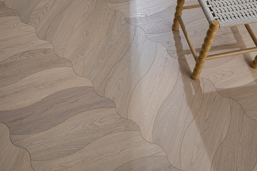 YXPX653  Pale Natural Oak Organic Ripple Parquet Flooring | Wave Series