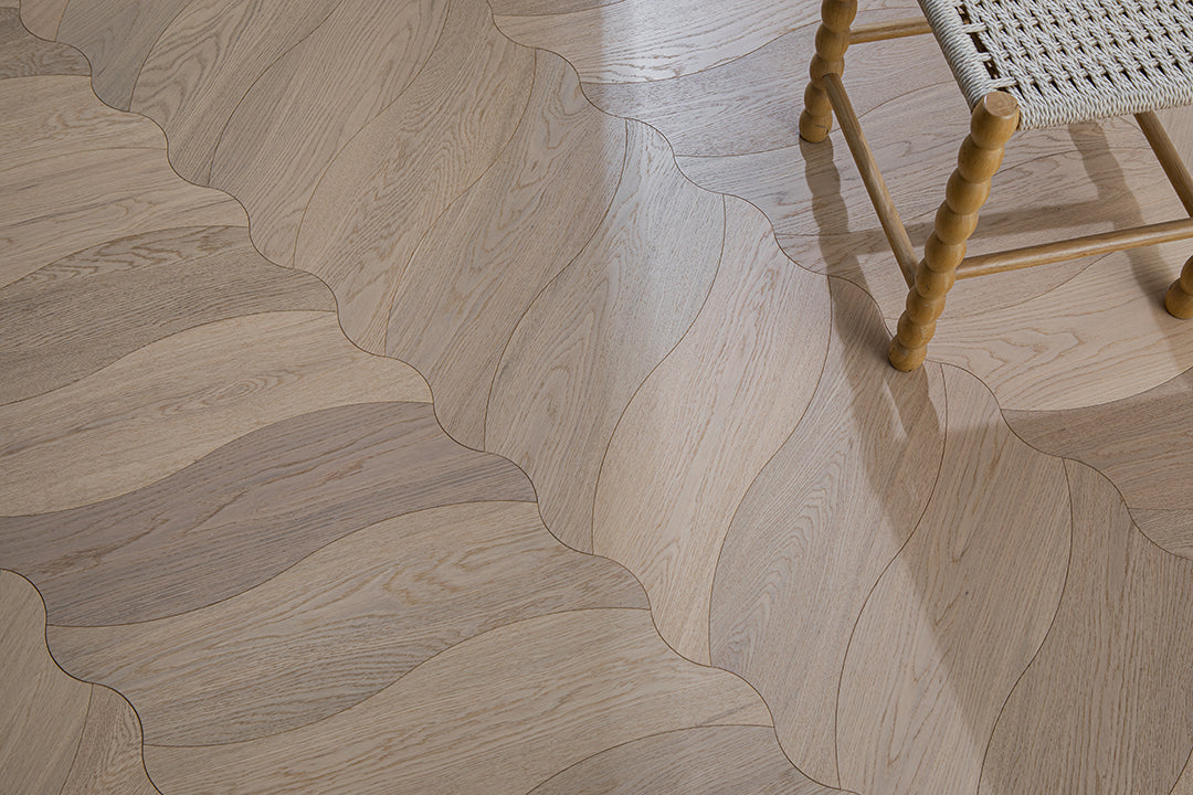 YXPX653  Pale Natural Oak Organic Ripple Parquet Flooring | Wave Series