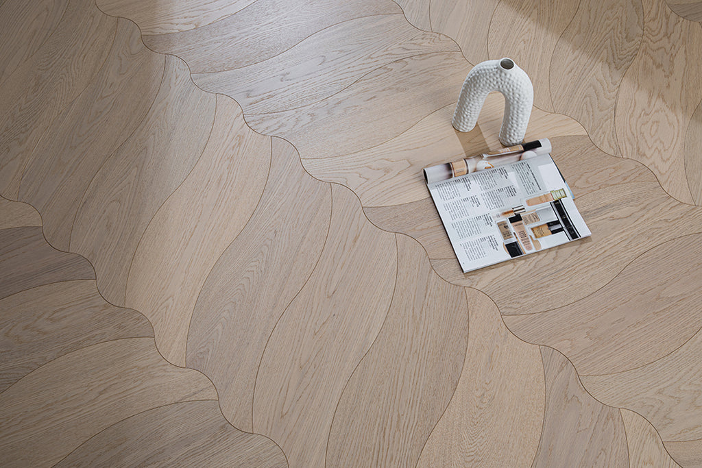 YXPX653  Pale Natural Oak Organic Ripple Parquet Flooring | Wave Series