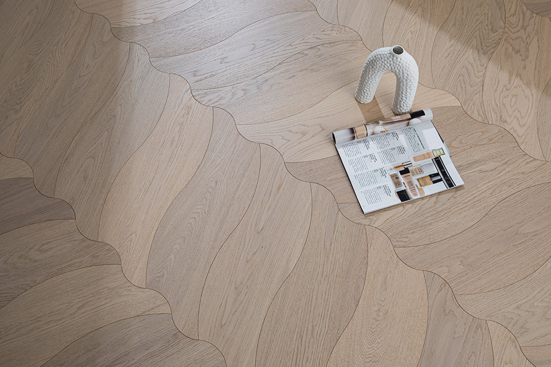 YXPX653  Pale Natural Oak Organic Ripple Parquet Flooring | Wave Series