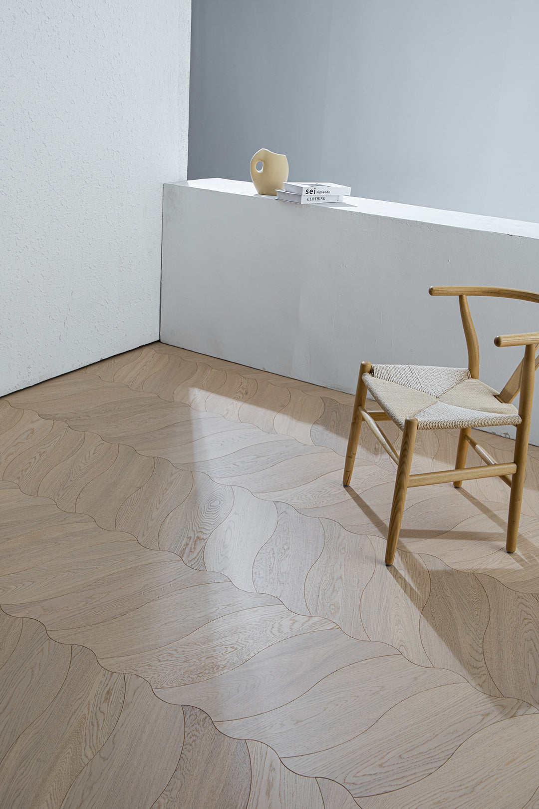 YXPX655  Pale Greige Oak Undulating Ripple Organic Parquet Flooring | Wave Series