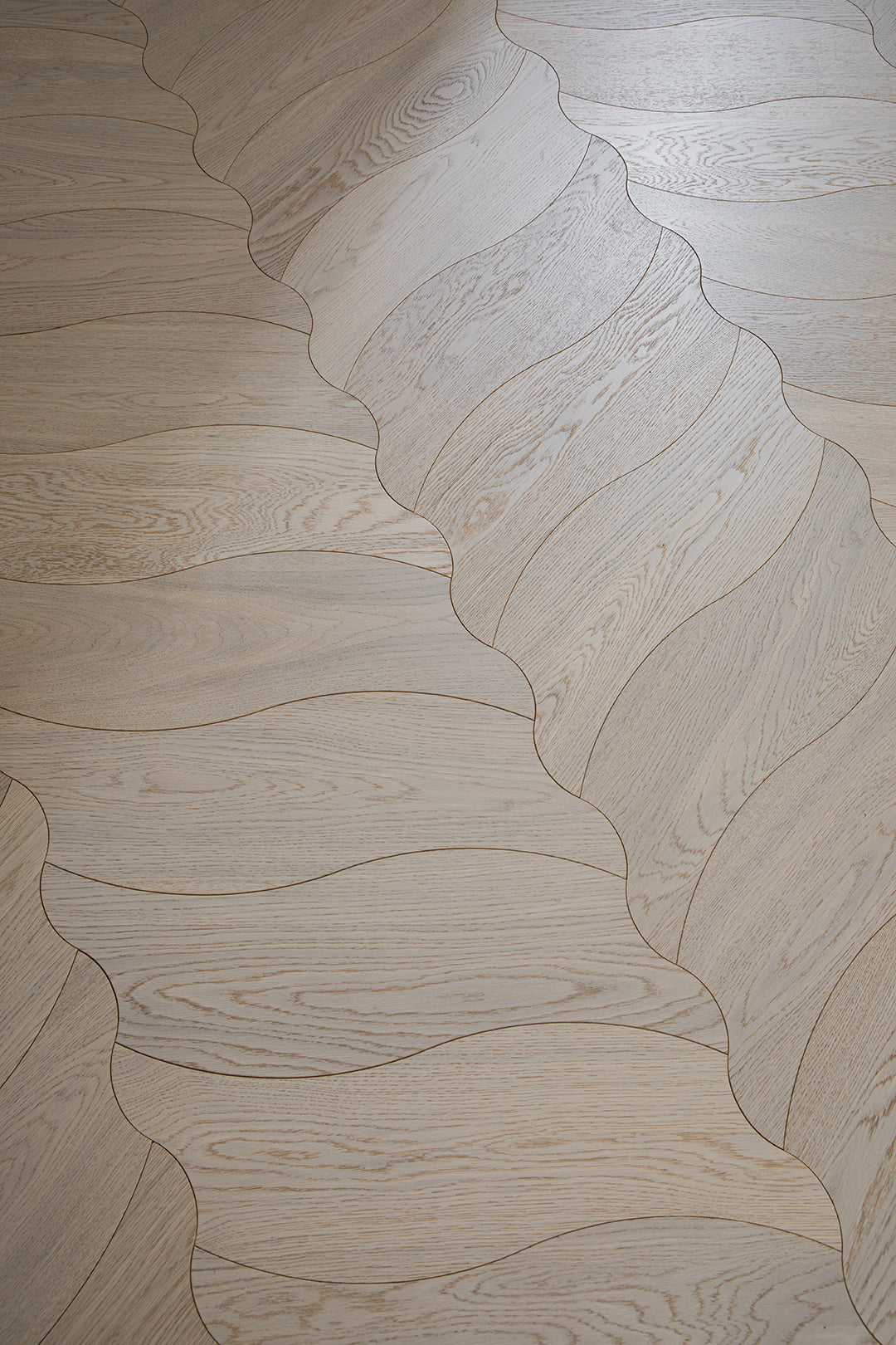 YXPX655  Pale Greige Oak Undulating Ripple Organic Parquet Flooring | Wave Series