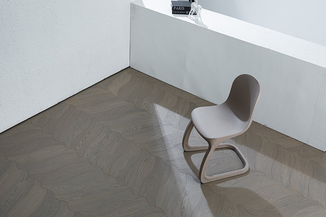 YXPX656  Brushed Grey Oak Undulating Ripple Contemporary Parquet Flooring | Wave Series