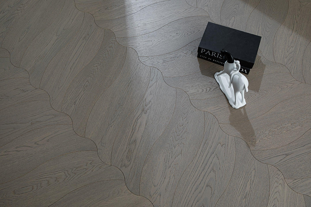 YXPX656  Brushed Grey Oak Undulating Ripple Contemporary Parquet Flooring | Wave Series