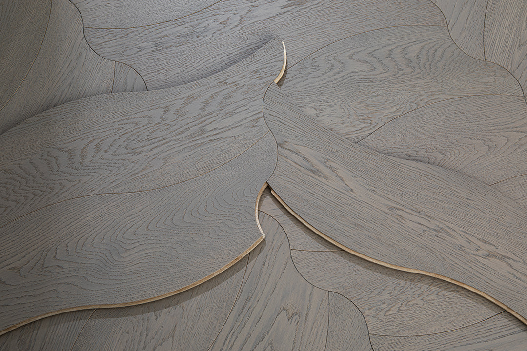 YXPX656  Brushed Grey Oak Undulating Ripple Contemporary Parquet Flooring | Wave Series