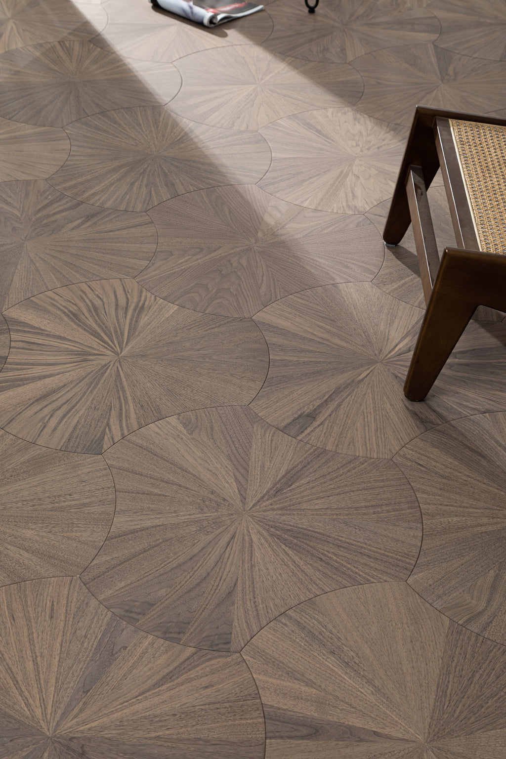 YXPH101 Black Walnut Radial Sunburst Parquet Flooring | Lotus Leaf Series
