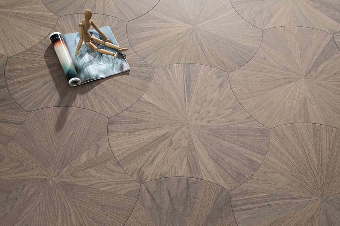YXPH101 Black Walnut Radial Sunburst Parquet Flooring | Lotus Leaf Series