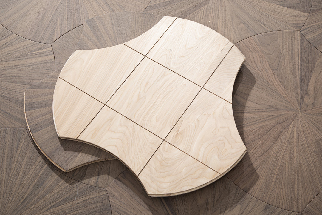 YXPH101 Black Walnut Radial Sunburst Parquet Flooring | Lotus Leaf Series