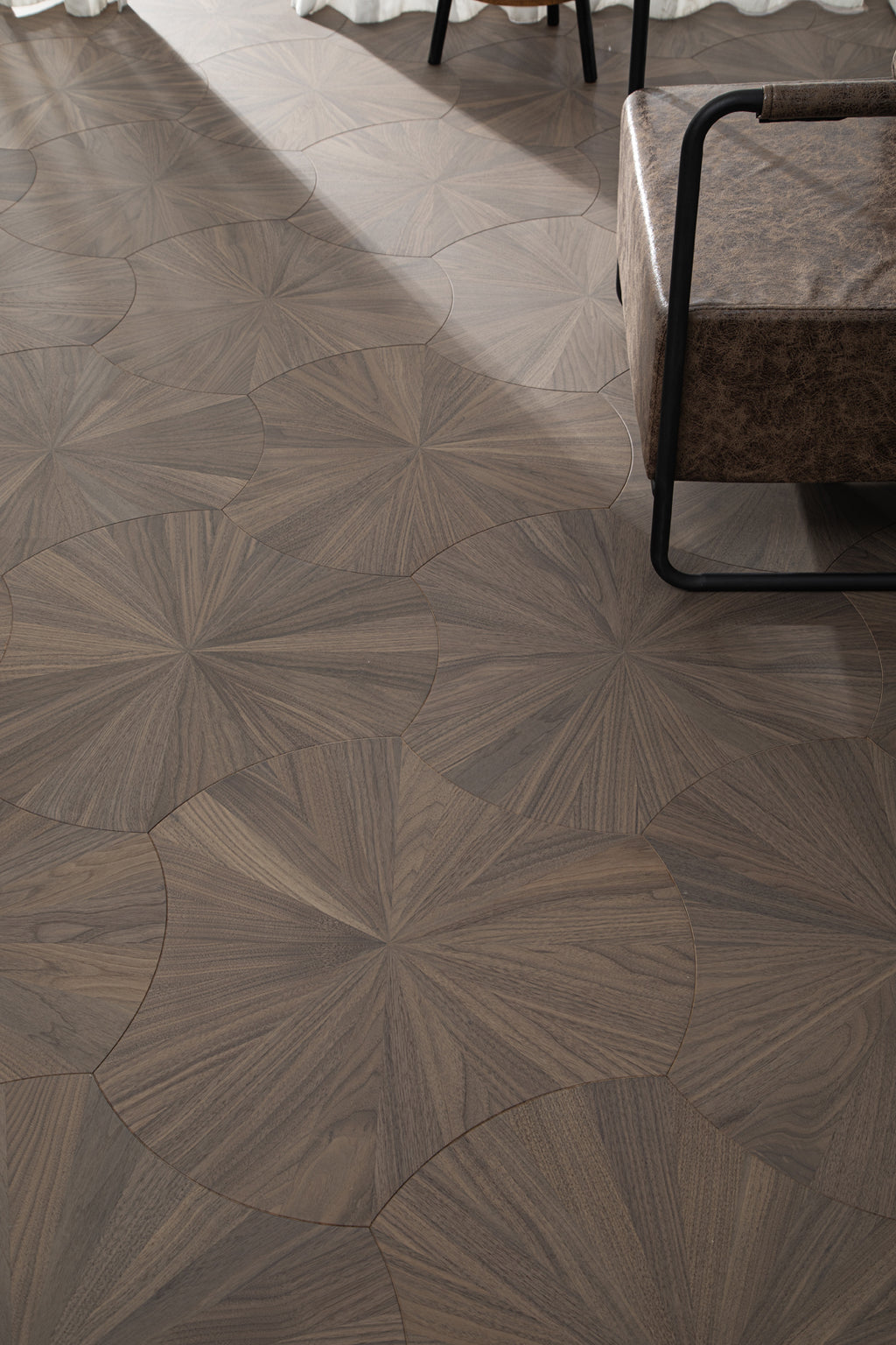 YXPH102 Black Walnut Radial Sunburst Parquet Flooring | Lotus Leaf Series