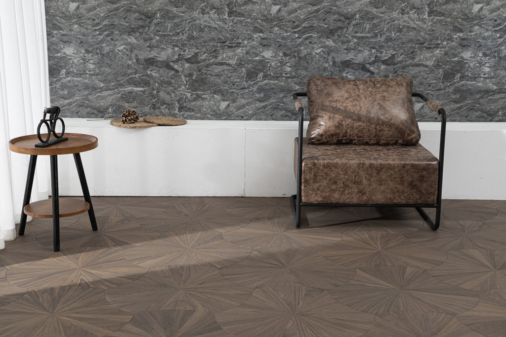 YXPH102 Black Walnut Radial Sunburst Parquet Flooring | Lotus Leaf Series