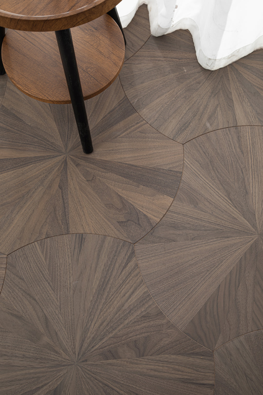 YXPH102 Black Walnut Radial Sunburst Parquet Flooring | Lotus Leaf Series