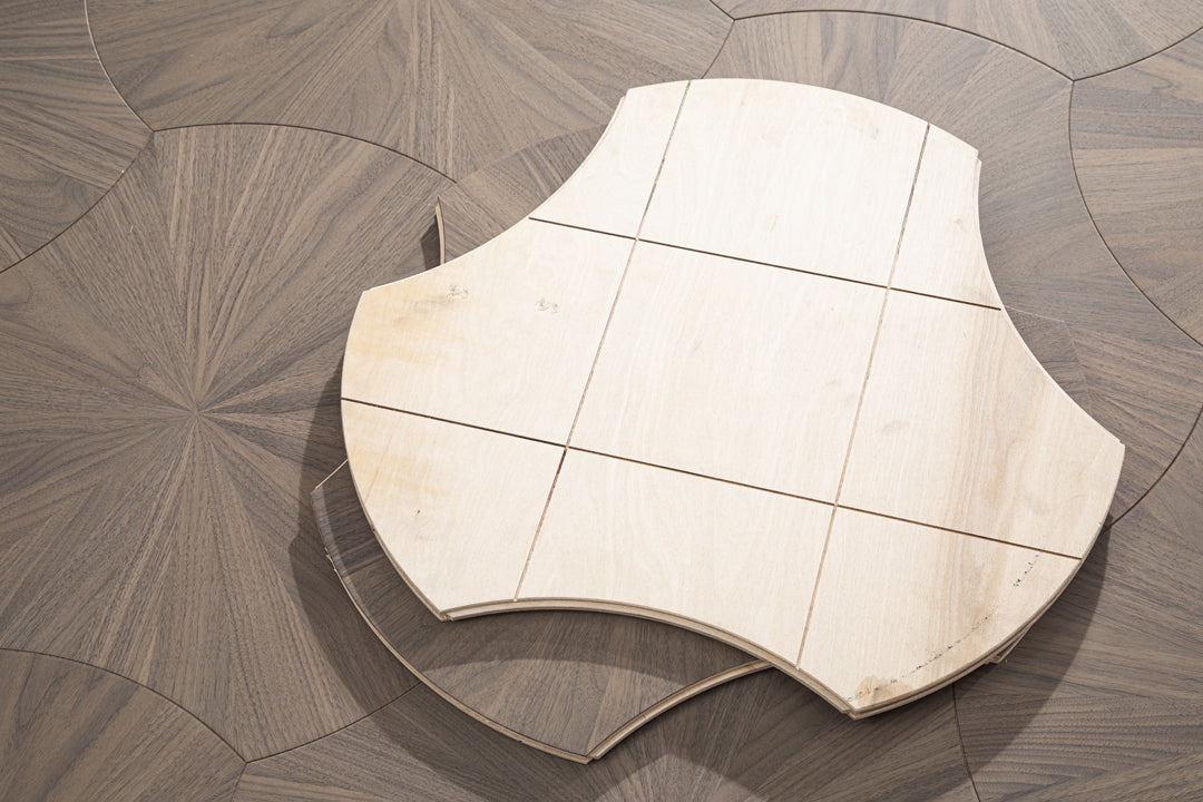 YXPH102 Black Walnut Radial Sunburst Parquet Flooring | Lotus Leaf Series