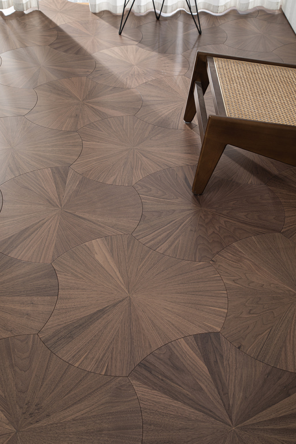 YXPH103 Black Walnut Radial Sunburst Parquet Flooring | Lotus Leaf Series