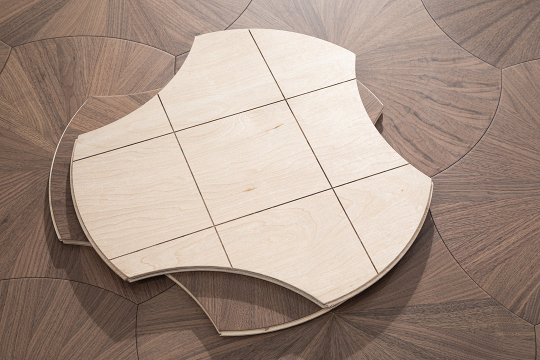 YXPH103 Black Walnut Radial Sunburst Parquet Flooring | Lotus Leaf Series