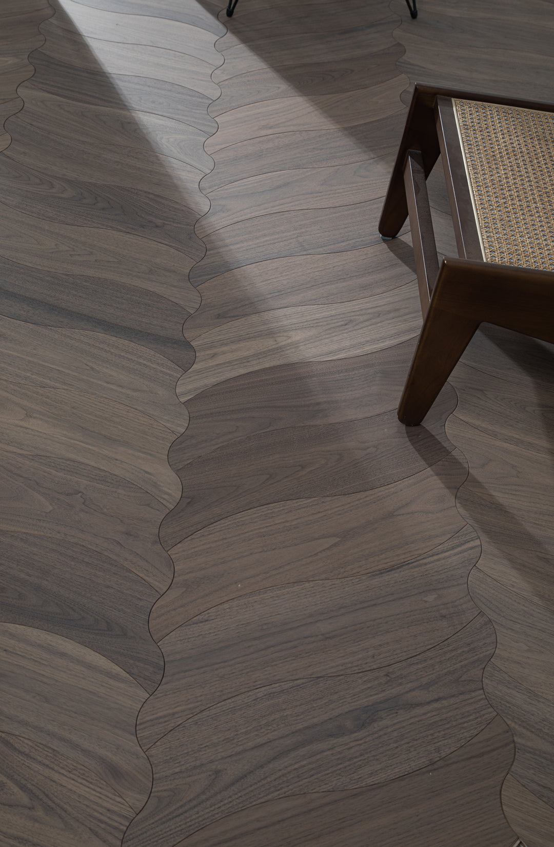YXPH105 Black Walnut Flowing Ripple Parquet Flooring | Wave Series