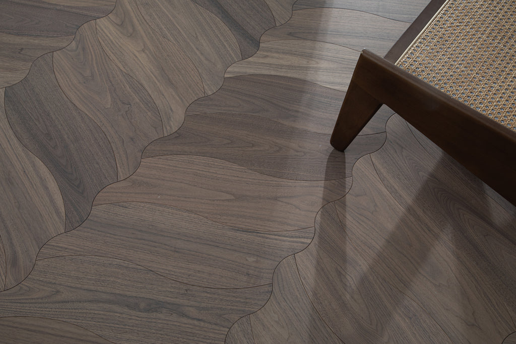 YXPH105 Black Walnut Flowing Ripple Parquet Flooring | Wave Series
