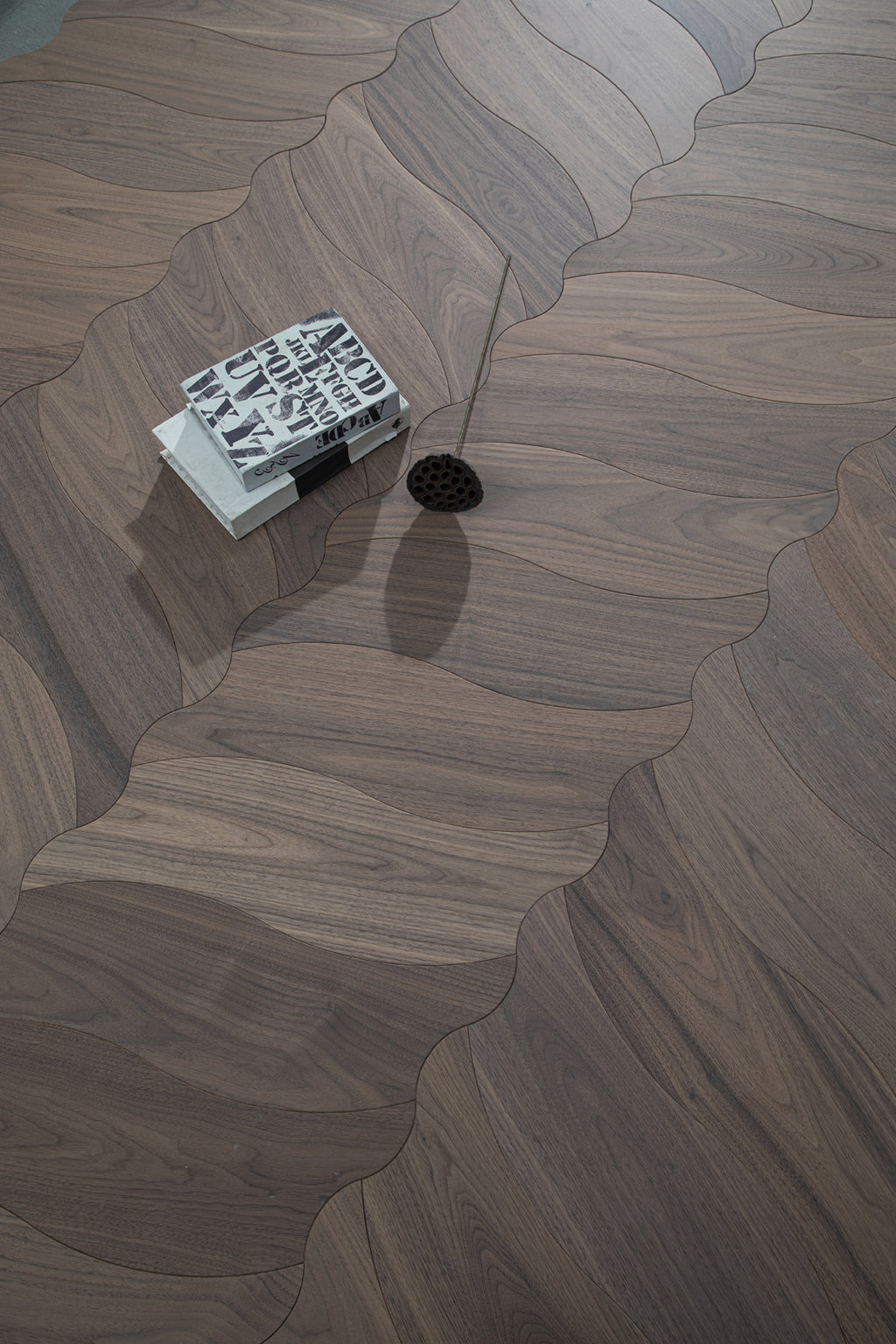 YXPH105 Black Walnut Flowing Ripple Parquet Flooring | Wave Series